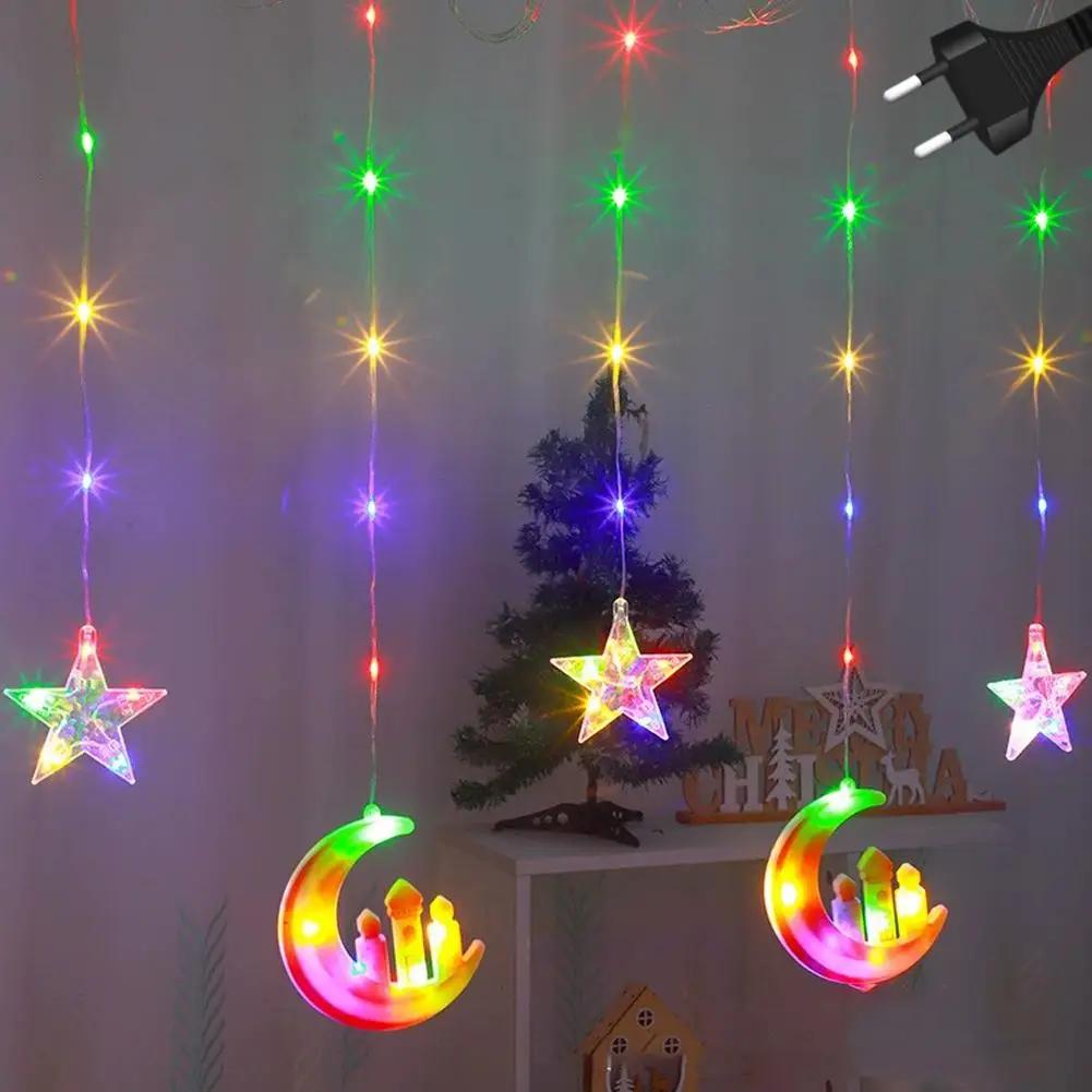 

LED Moon and Star Window Curtain Lights USB Powered 8 Modes with Timer Function Ideal for Ramadan Thanksgiving I4K7