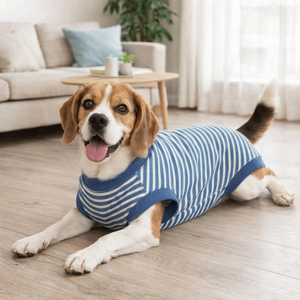 Striped Dog Sterilization Suit Warm Dog Four Legged Vest Fleece Anti-Licking Vest  Belly Protection