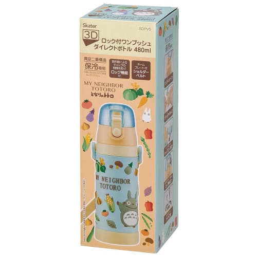 Skater Children's Stainless Steel Water Bottle, Direct Drinking, 480ml, Totoro, Vegetable Color, Child-friendly, Lightweight Type, For Girls, Cold Sto