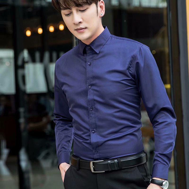Men's Slim Fit Business Casual Long-Sleeve Shirt for Spring and Autumn