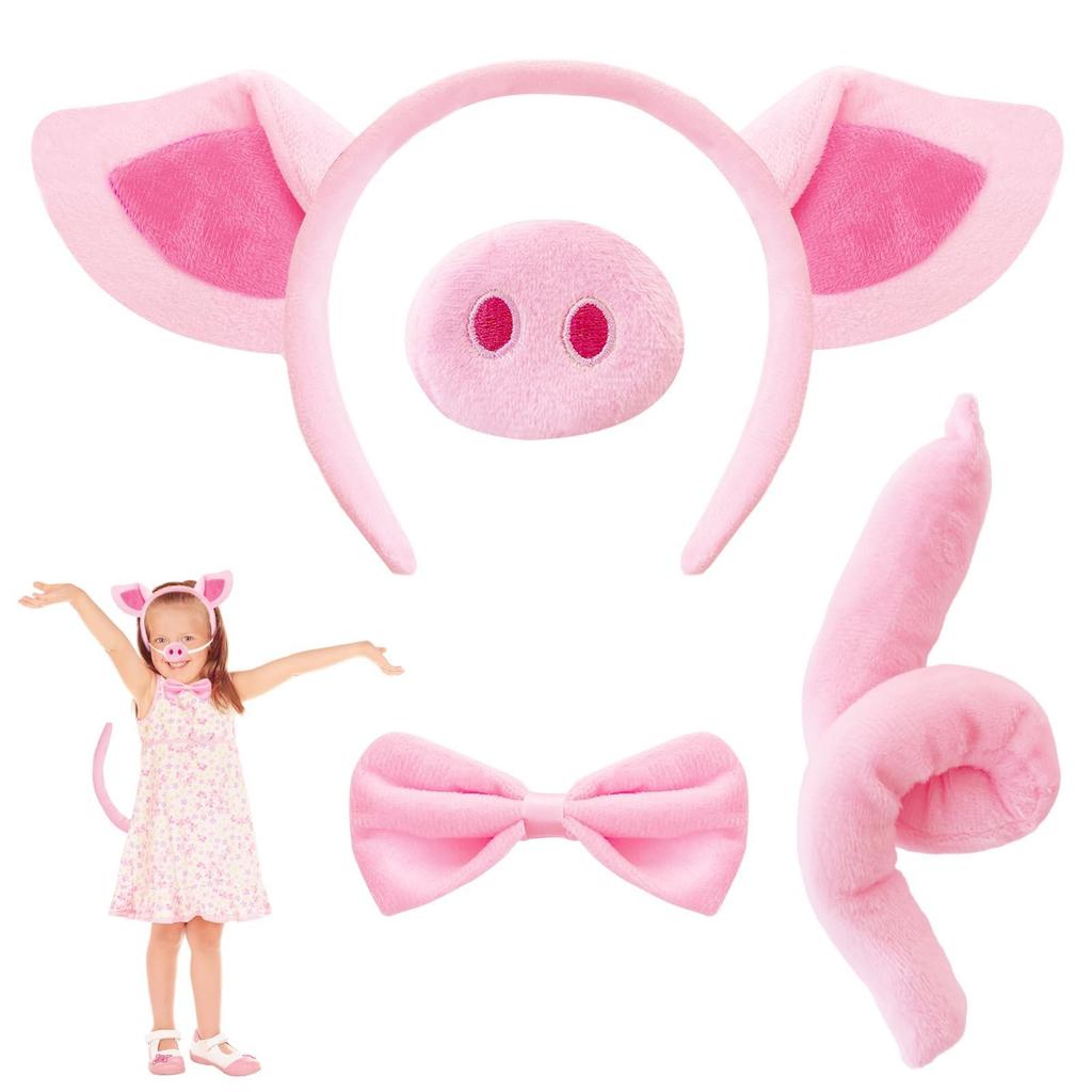 Pig Costume Set,Pig Ears Headband,Nose,Tail,Bow Tie,Fancy Animal Cosplay Set,Pig Costume Accessories For Kids Dress Up Party