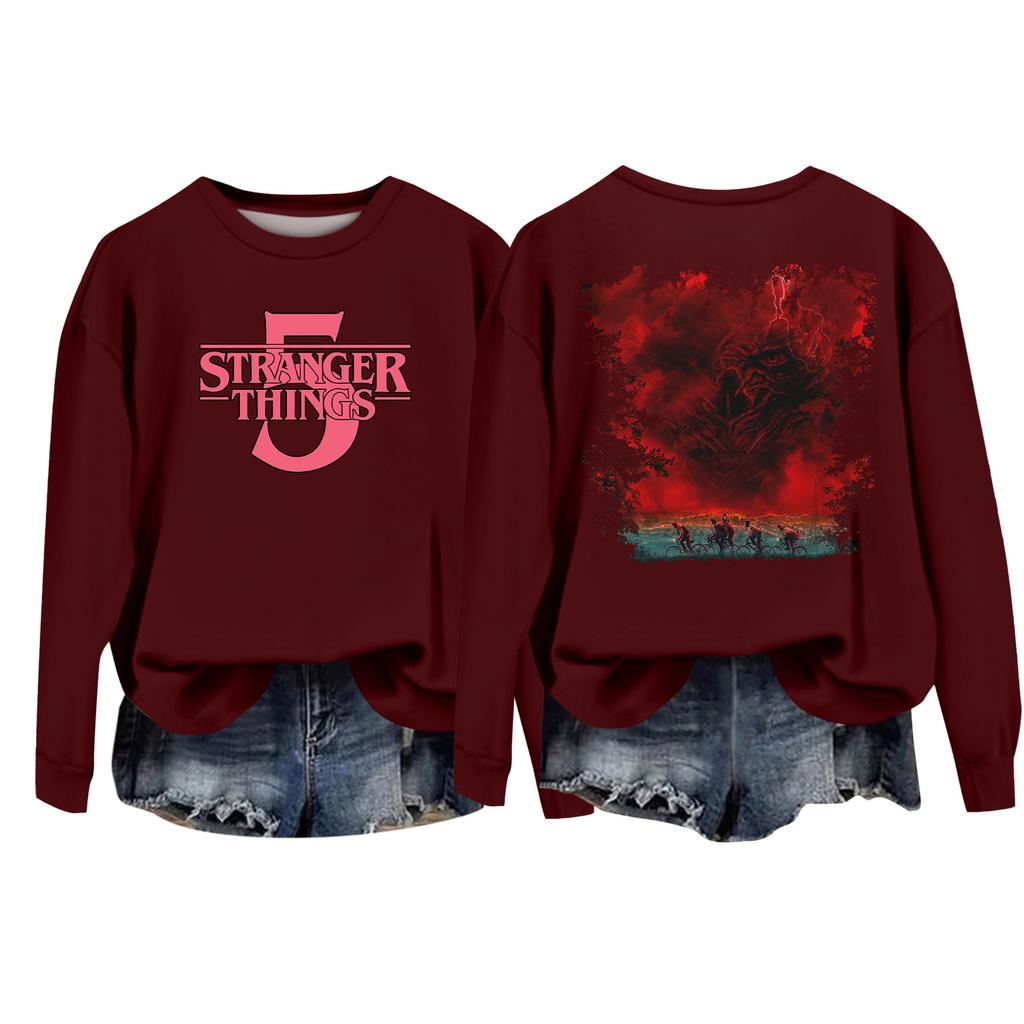 Damska codzienna bluzka typu pulower z okrągłym dekoltem i długim rękawem, z nadrukiem walentynkowym