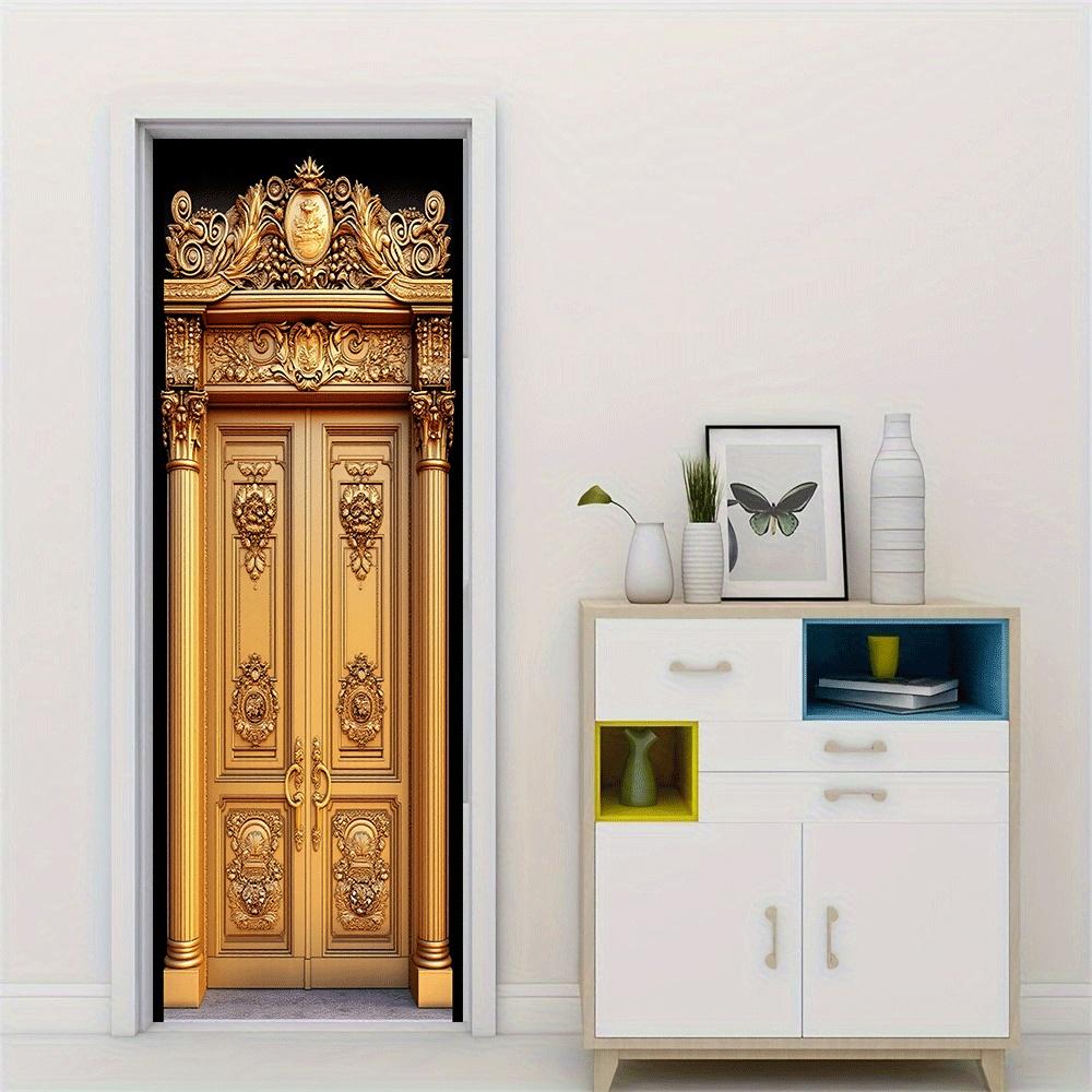 2pcs Luxury European Gold Decorative Door Wall Stickers Self-adhesive Removable Living Room Entrance TV Background Wall Decorati