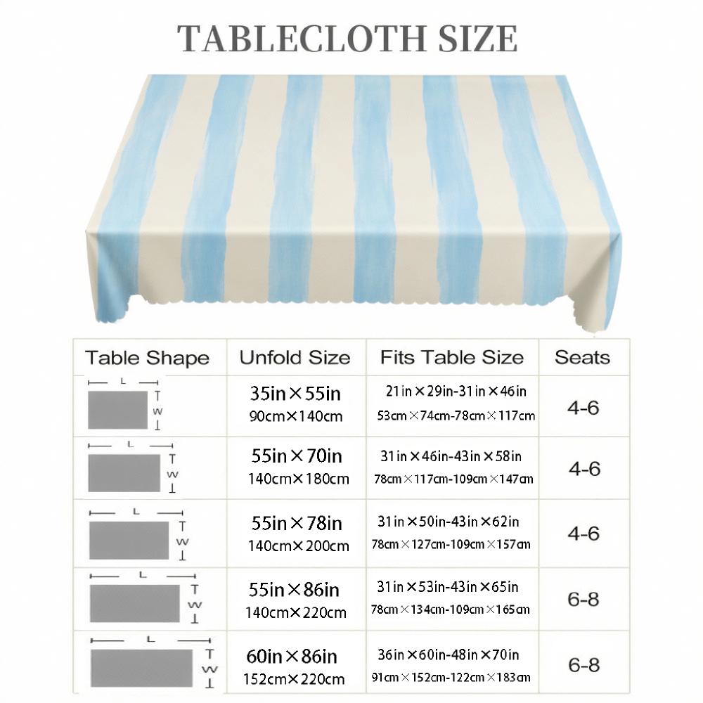 Blue Striped Rectangle Tablecloth for Table Decor Reusable Farmhouse Geometric Print Kitchen Dining Table Cloth Party Decoration