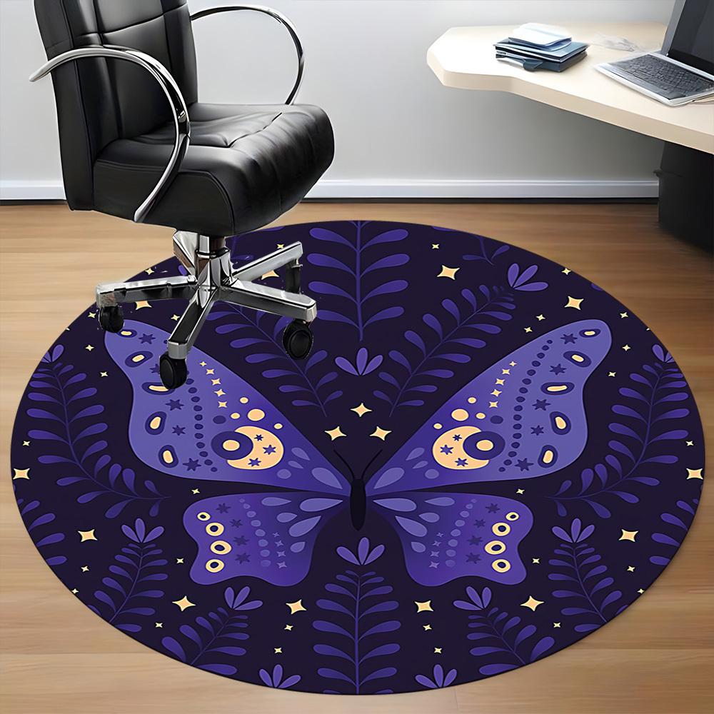 1pc Butterfly Night Office Round Area Rug, Mat Suitable For Office, Under Office Chairs Bedroom Living Room Home Decor, Room Deco