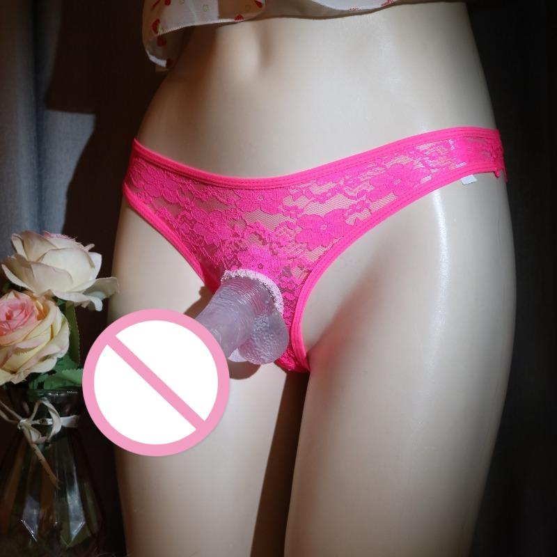 Blumen-Spitzen Schrittlose Sissy Dessous Höschen Schwule Männer Vorne Offen Penislöcher G-String Niedrige Taille T-Rücken String Durchsichtige Unterwäsche