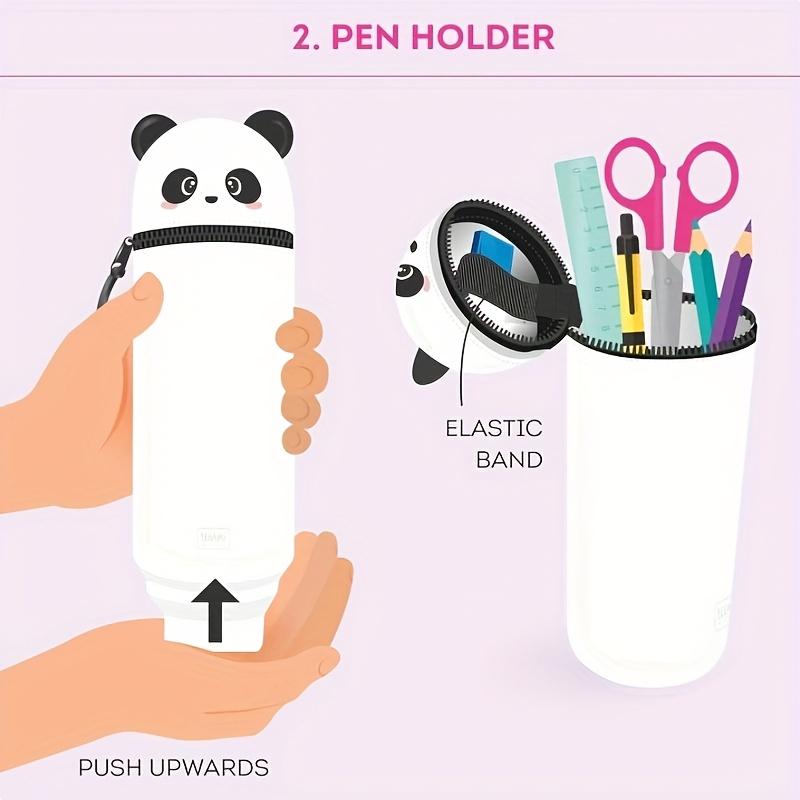 1pc Cute Panda Silicone Pencil Case,2-in-1 Soft Pen Holder with Zipper, White Animal Design for School or Office Supplies