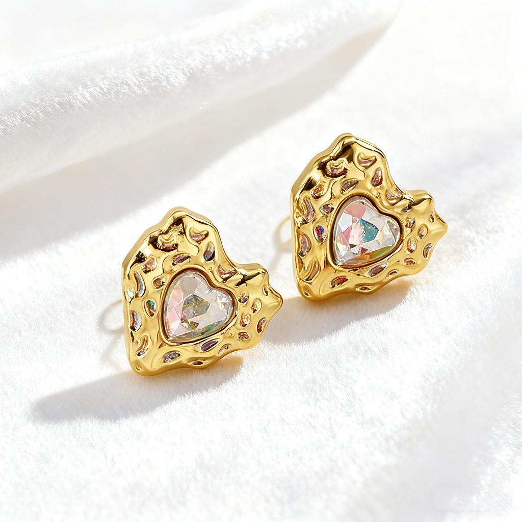 European & American Heart-Shaped Zircon Stainless Steel Stud Earrings - Luxury Trendy Ear Cuffs
