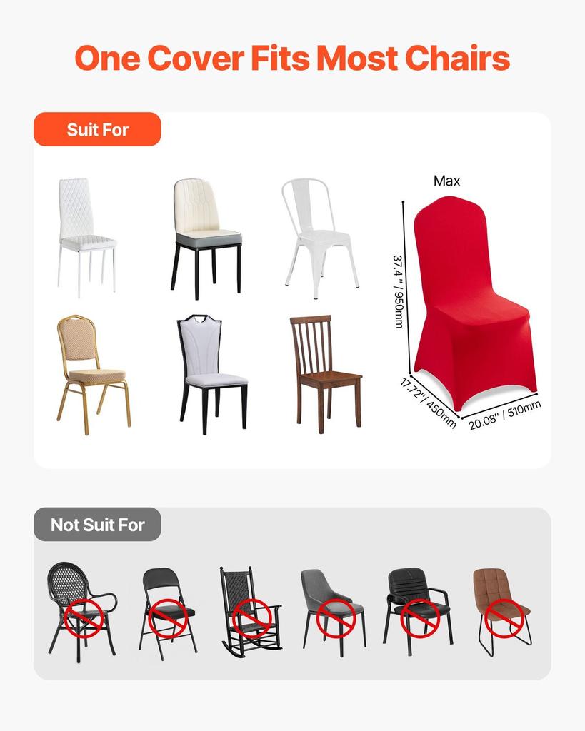 50 Pcs Red Chair Covers, Polyester Spandex Chair Cover, Stretch Slipcovers for Wedding Party Dining Banquet Flat-Front Chair Covers, Fits Chair