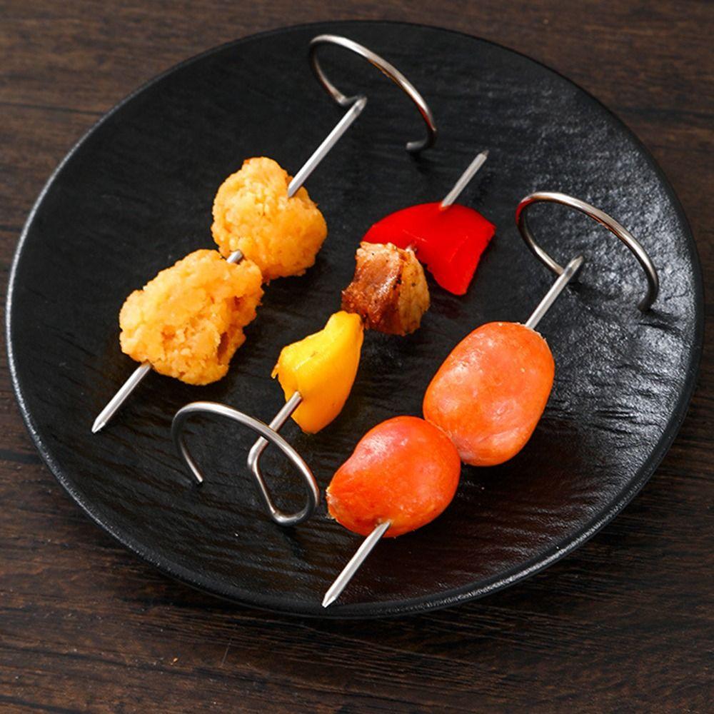 10PCS Portable Barbecue Sticks Stainless Steel Reusable Barbecue Skewers Barbecue Accessories Oven Hanging Vertical Grill