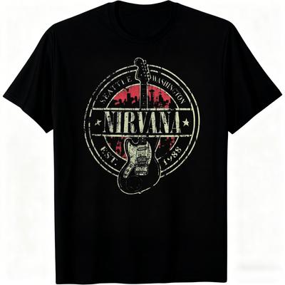 Nouveau T-shirt en Coton Groupe de Rock Nirvana Style Hip Hop Unisexe et pour Femmes Surdimensionné YK Streetwear Tee Décontracté Extérieur Rue