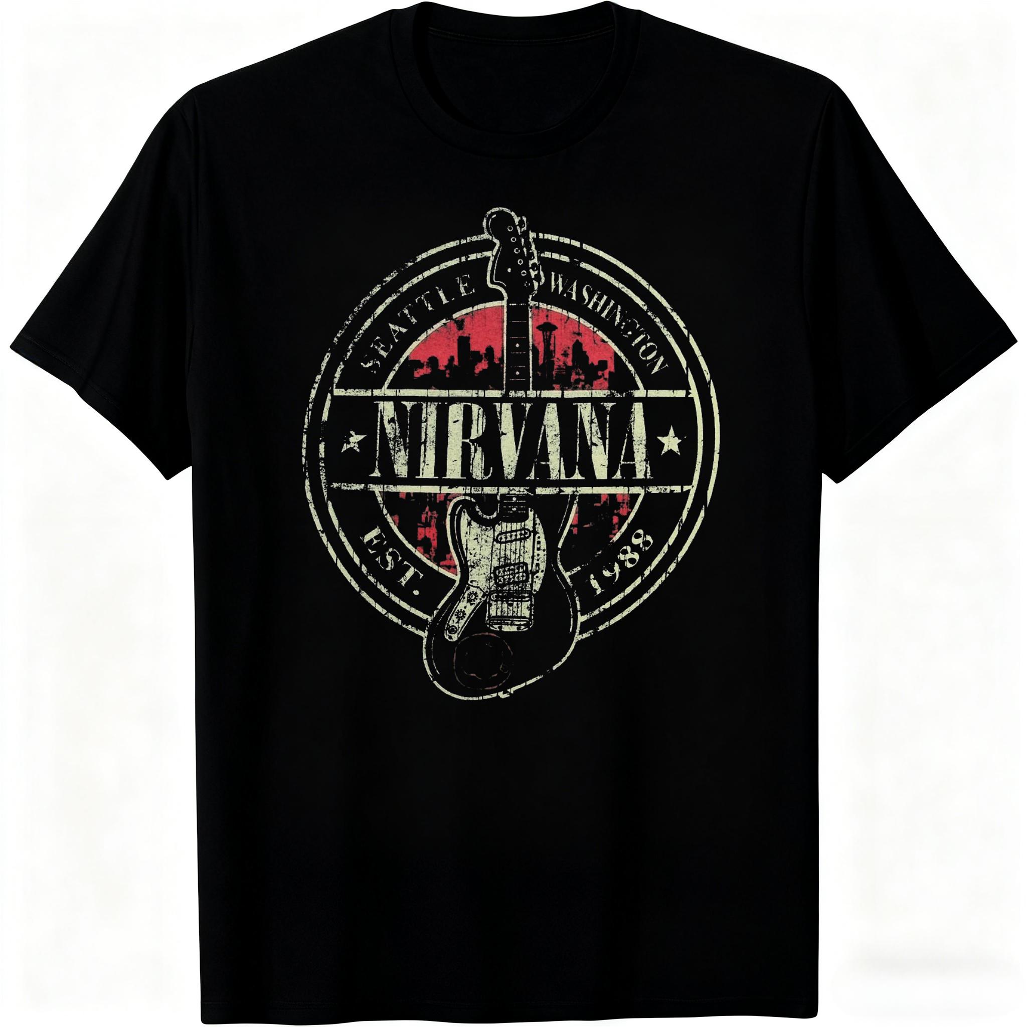 

2026 New Nirvana Rock Band Cotton Tshirt Hiphop Style Unisexs and Womens Oversized Y2K Streetwear Tee Casual Outdoor Street M