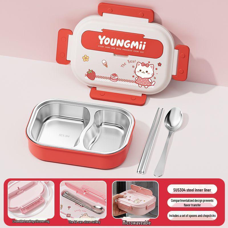 304 Stainless Steel Insulated Bento Box - Student Lunchbox with Food Compartments