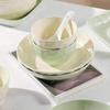 Simple Solid Color Dishware Set: Milk White & Green, Includes Rice Bowls, Plates, Serving Plates & Soup Bowls, for 4-10 People Dining.