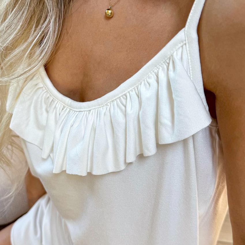 Spring new product European and American white loose suspender shorts pajamas set women's knitted breathable cool loungewear