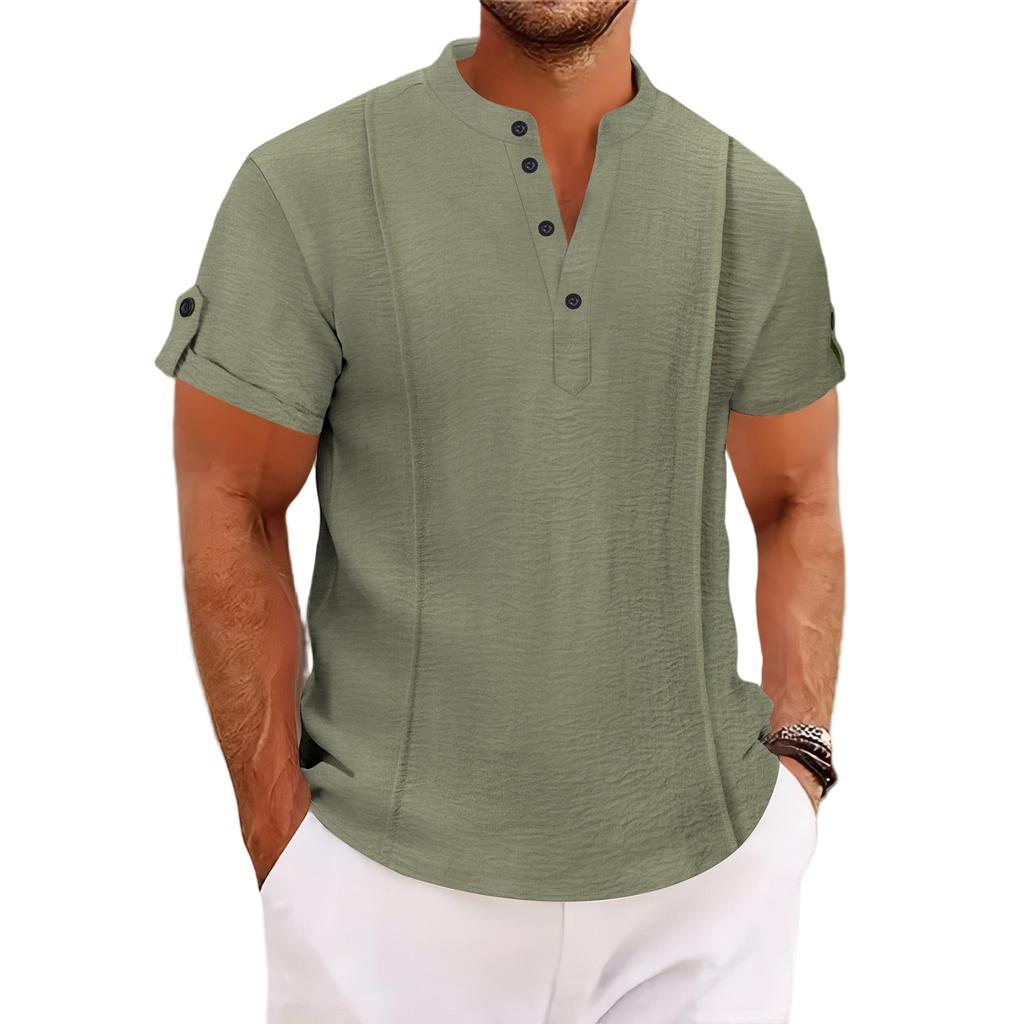 Summer Men Stand Collar Short Sleeve T-shirt Men