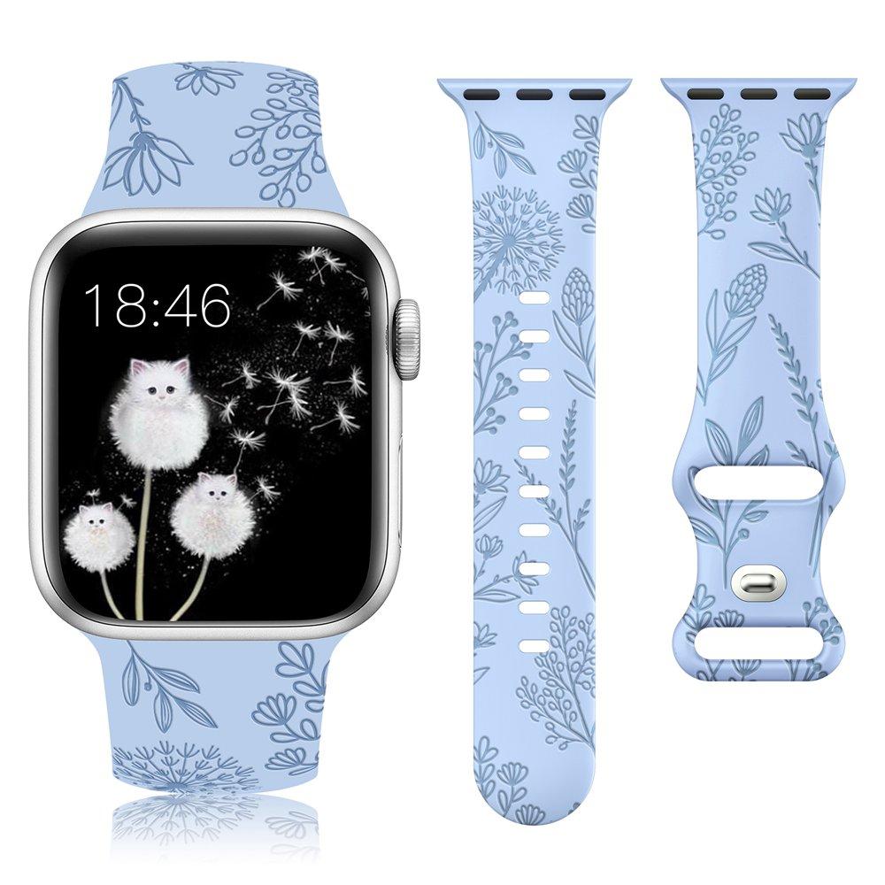 Löwenzahn-Blumenmuster-Band für Apple Watch 38 mm 40 mm 41 mm Blumengraviertes Silikonarmband für iWatch 9/8/7/6/5/4/3/SE