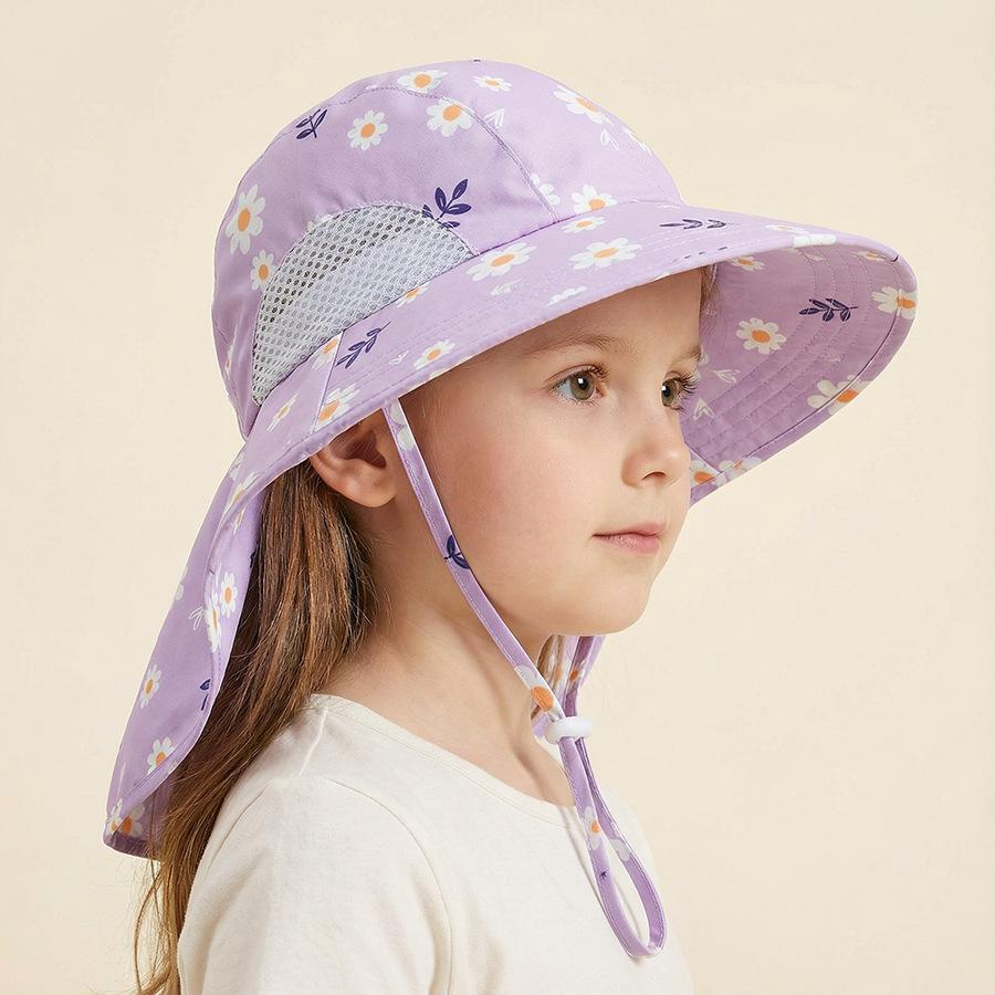 Side net fabric children's sun hat with side mesh, export sun hat, sun protection shawl hat, large brim