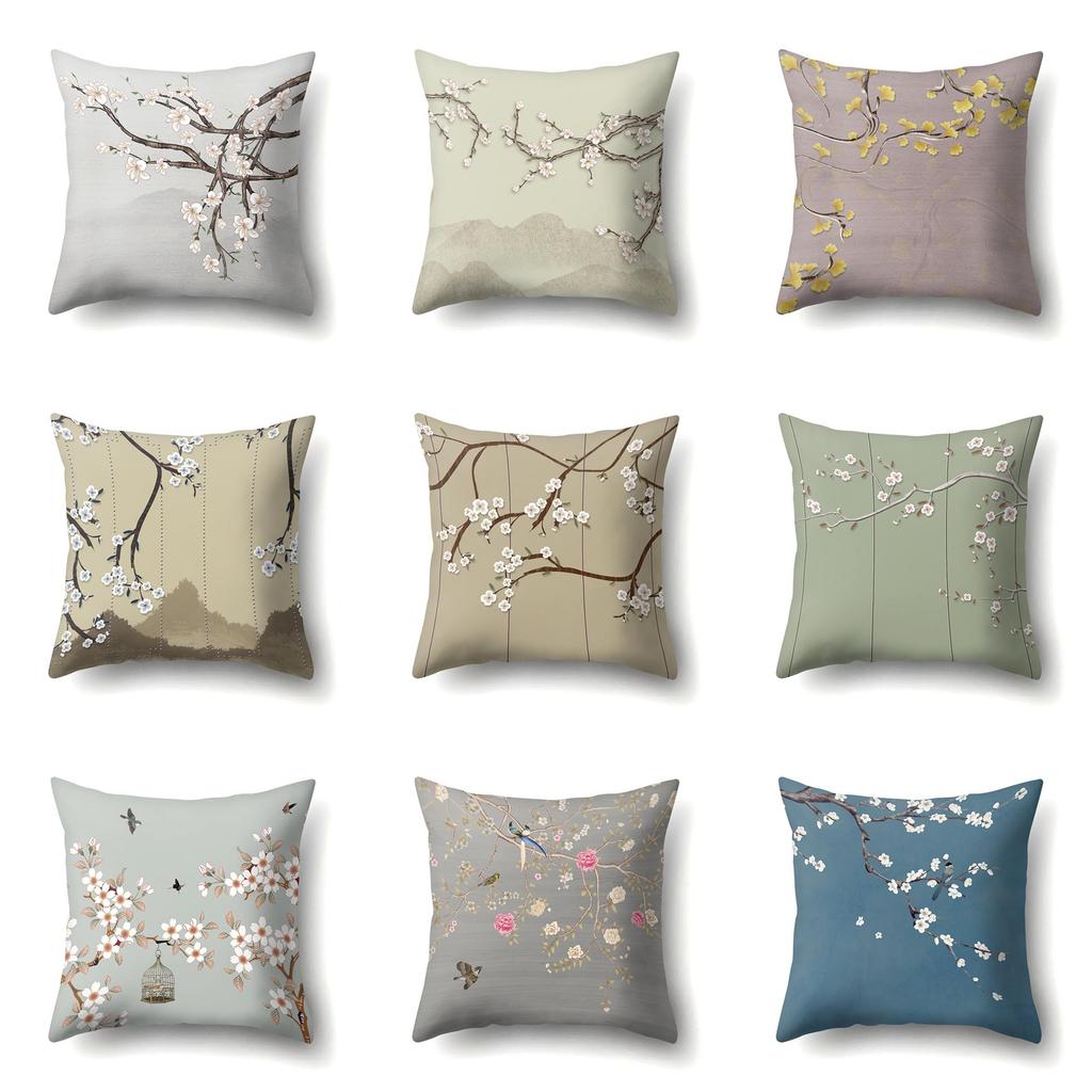 Leaves, Geometric Branches, Sofa Pillowcase, Single-sided Office Cushion Cover, Living Room Pillowcase, Biker Waist Pillowcase