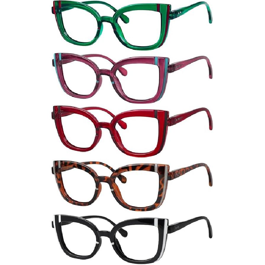 Eyekepper 5-pack Cat Eye Reading Glasses for Women Cute Reader +2.0 1.0 x