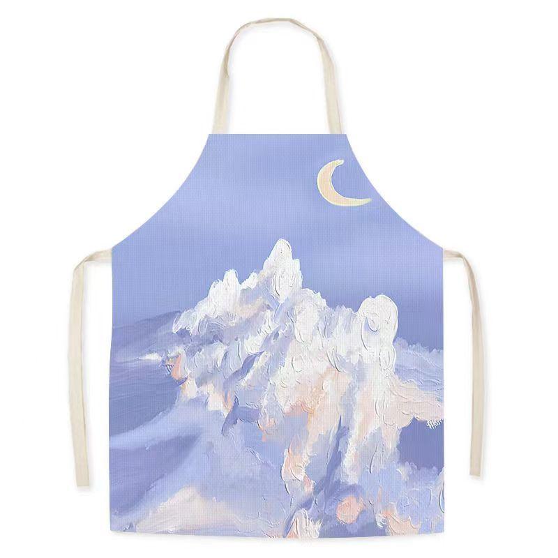Oil Painting Landscape Sleeveless Linen Adult Children'S Apron Kitchen Hotel Essential Studio Baking Room Pottery Dress
