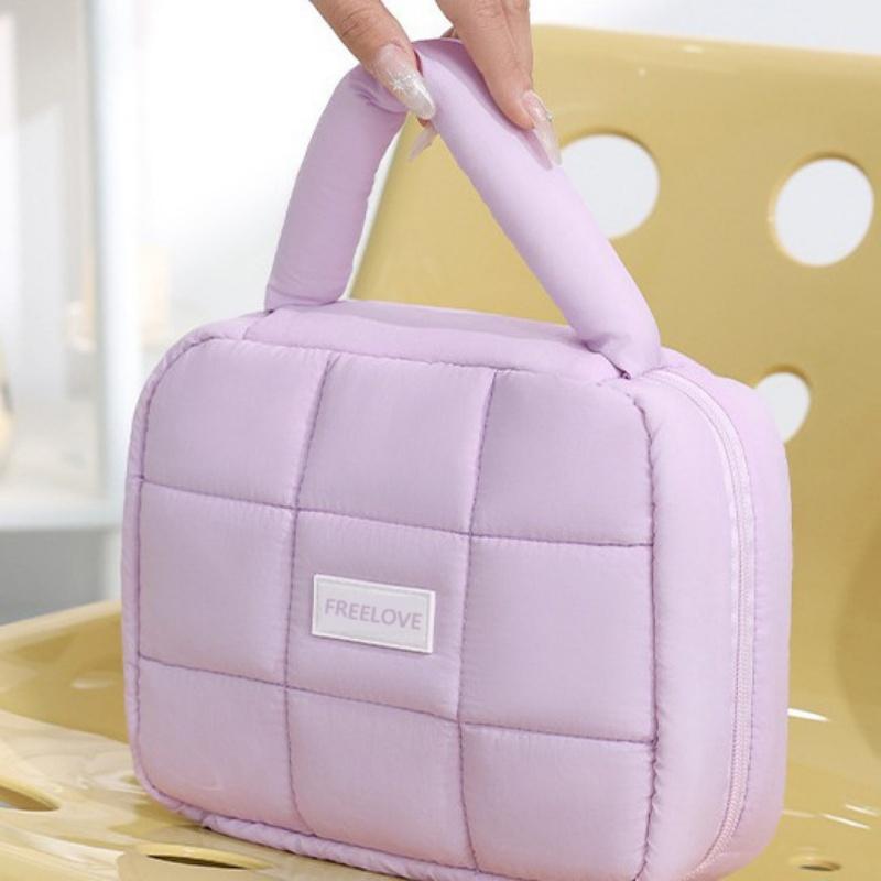 Simple New Puff Square Storage Bag Macaron Sweet Girl Soft Handheld Makeup Bag Large Capacity Waterproof Portable Storage Bag