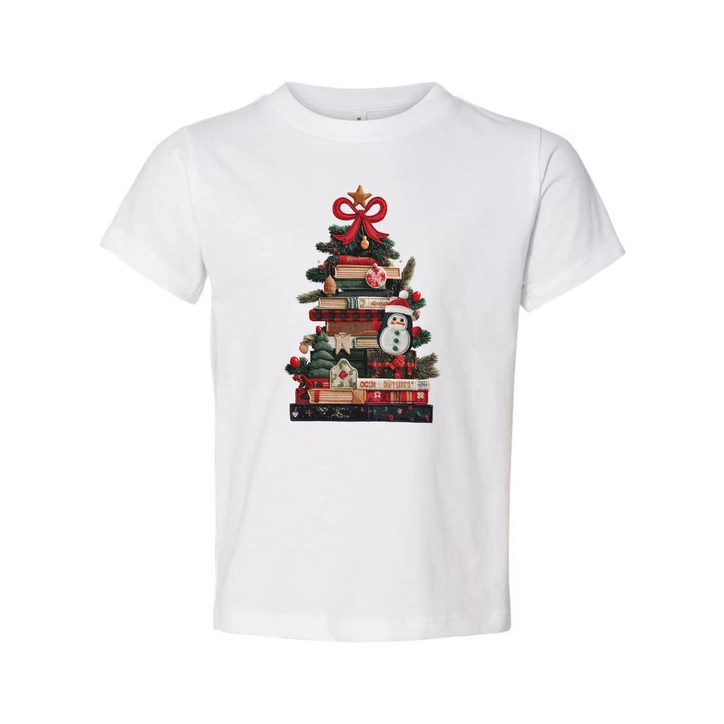 Unisex Christmas T Shirt With Book Tree Design And Snowman Ornament Graphic Tee