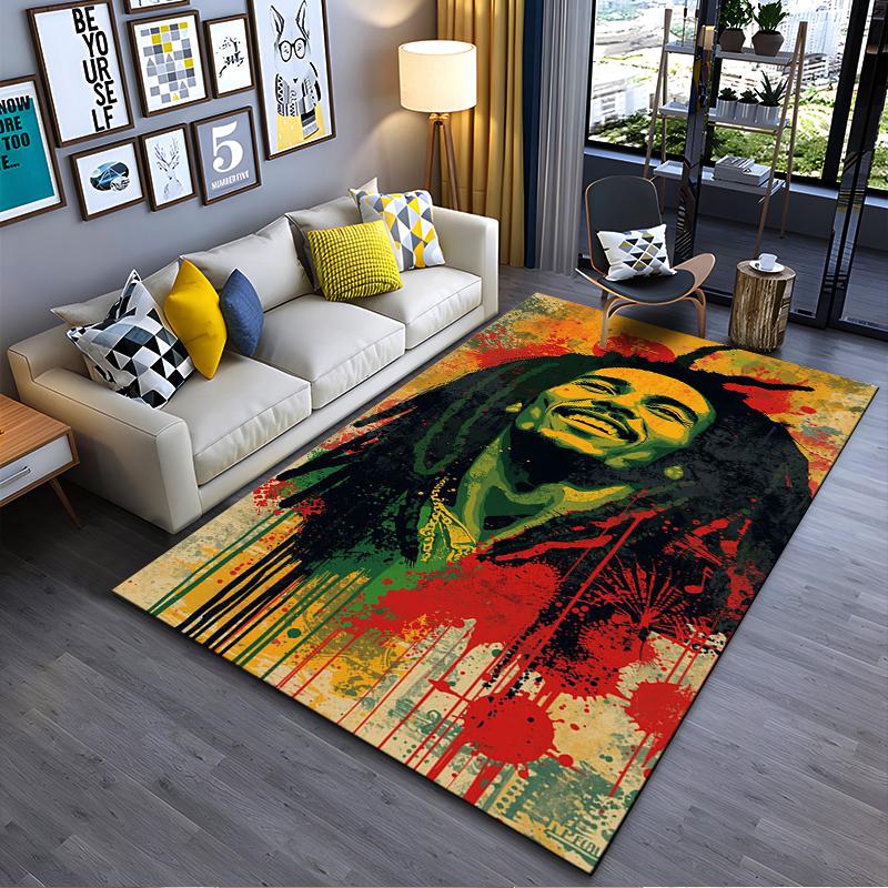Reggae Musik Teppich, Bob Marley Rasta Farben Splash Pop Art Porträt Druck, Reggae Rasta Musik Fan Dekor, Rutschfeste Matte