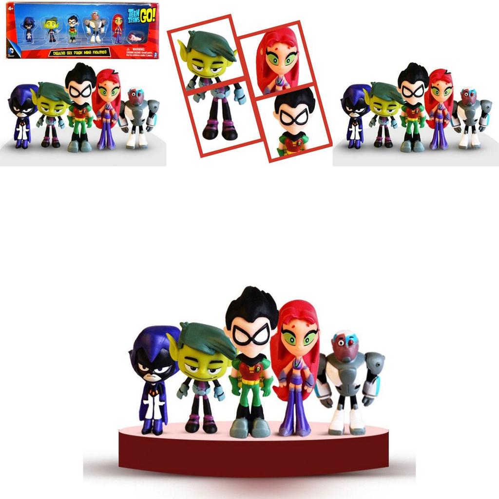 סט דמויות צבעוני של Teen Titans Go הכולל את רובין, רייבן, ביסט בוי, סטארפייר - פריטי אספנות