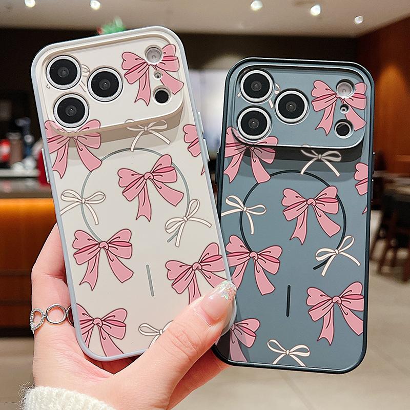 Magnético Para Magsafe Funda Para iPhone 17 Pro Max Patrón de Lazos Rosas Cubierta con Sensación de Piel Para iPhone 16 15 14 13 Pro Max