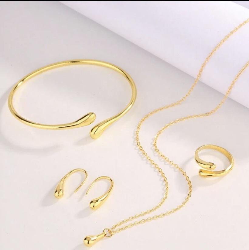 European Water Drop Jewelry Set: Necklace, Earrings, and Bracelet