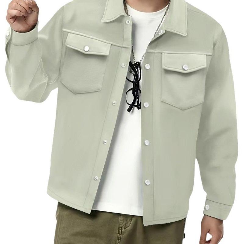 Autumn Winter European American Casual Men's Lapel Single-breasted Solid Double Pocket Slim Jacket