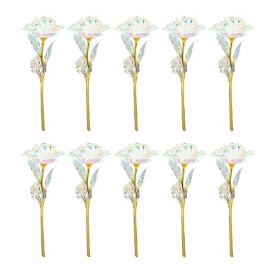 10PCS Artificial Flowers Glitter Gold Foil Plastic Simulation Rose Flower for Wedding Holiday Gift