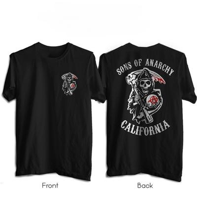 2025 Lato Nowy Film - Sons of Anarchy SAMCRO Dwustronny Nadruk T-Shirt Męski i Damski Moda Hip Hop Rock T-Shirt
