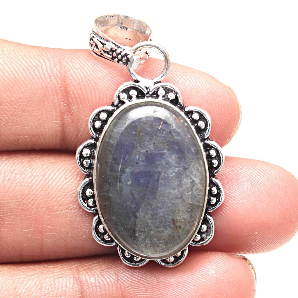 Pendant Shiney Labradorite Gemstone Valentine'Day Gift Silver Jewelry 2.25"
