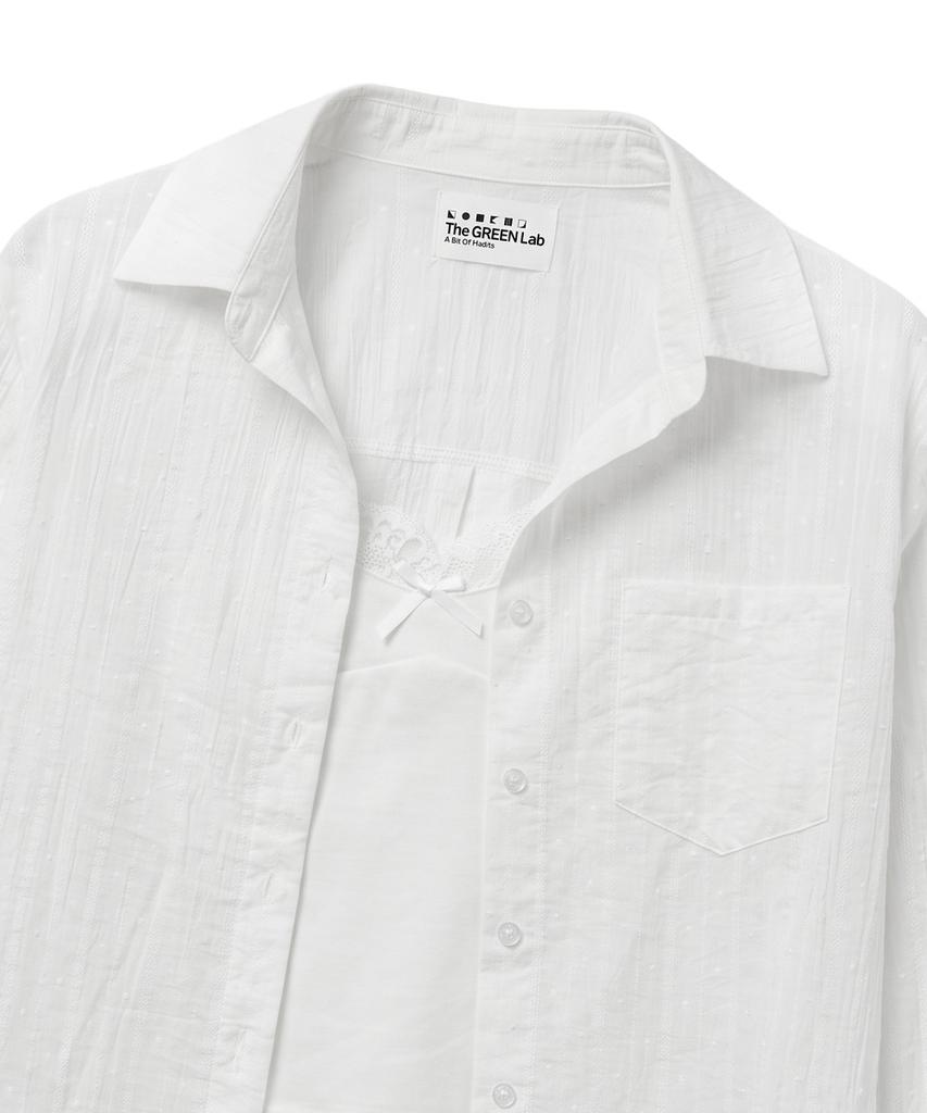 THE GREEN LAB Dot Loose Fit Shirt Top Set [White]