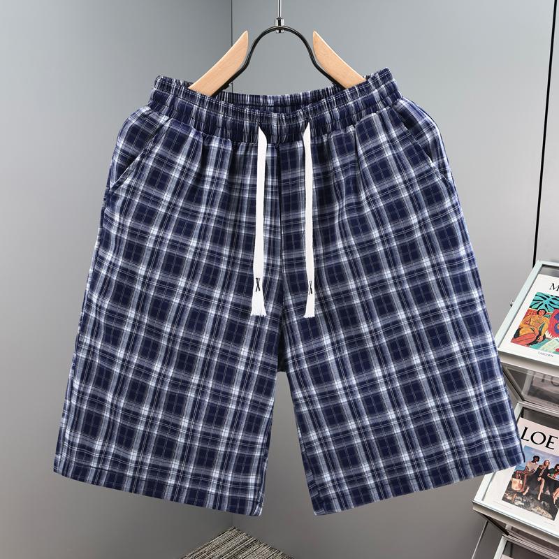 Men's Plaid Casual Shorts, Elastic Waist Drawstring Summer Beach Shorts (L-5XL)
