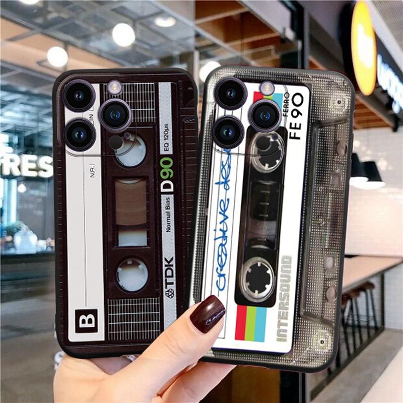 Módní, vtipná, měkká pouzdra na telefon s retro vzorem pro iPhone 15 Pro 6 14 XS 13 Max XR 12 Mini 7 Plus X SE 8 11 TPU nárazuvzdorný černý kryt