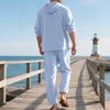 Men's Linen Long Sleeve Hooded Shirt and Pants Casual Beach Set