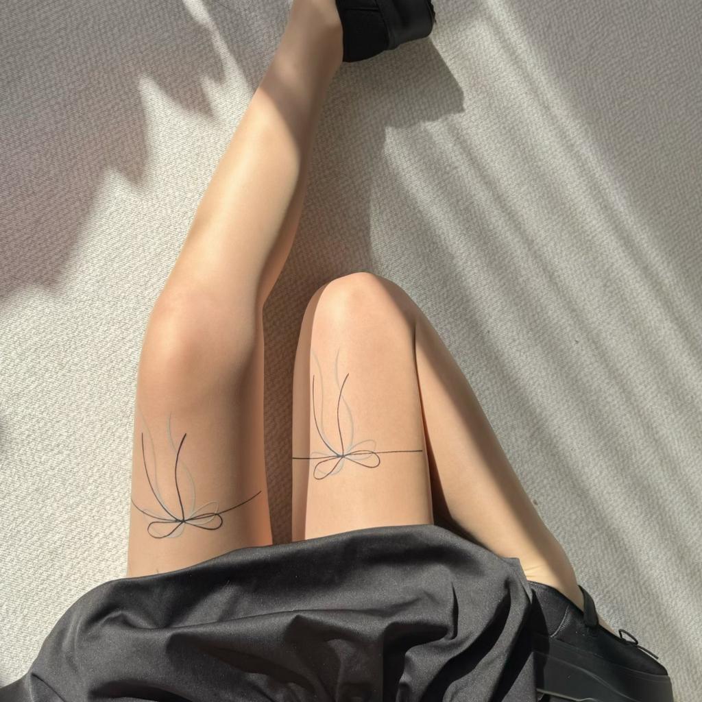 Sexy Lace Bow Ultra-Thin Women Tights Stockings Retro Bowknot Print Pantyhose Spring Summer Nylon Silk Women Tights Stockings