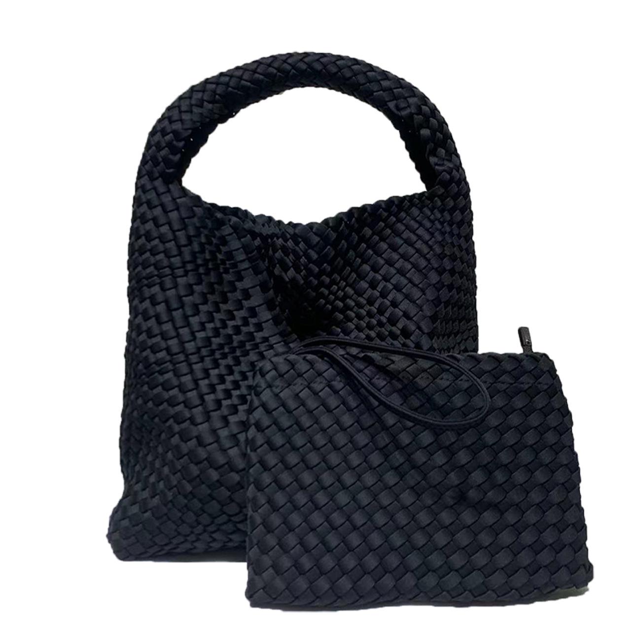Handgewebte Mutter-Kind-Tragetasche mit großem Fassungsvermögen – weiche und trendige Handtasche für Mütter schwarz