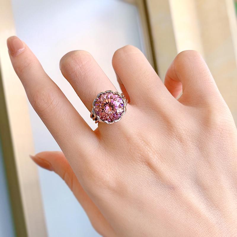Longlongjin 925 Silver 7.5 Carat Rouge Pink Lotus Women's Ring