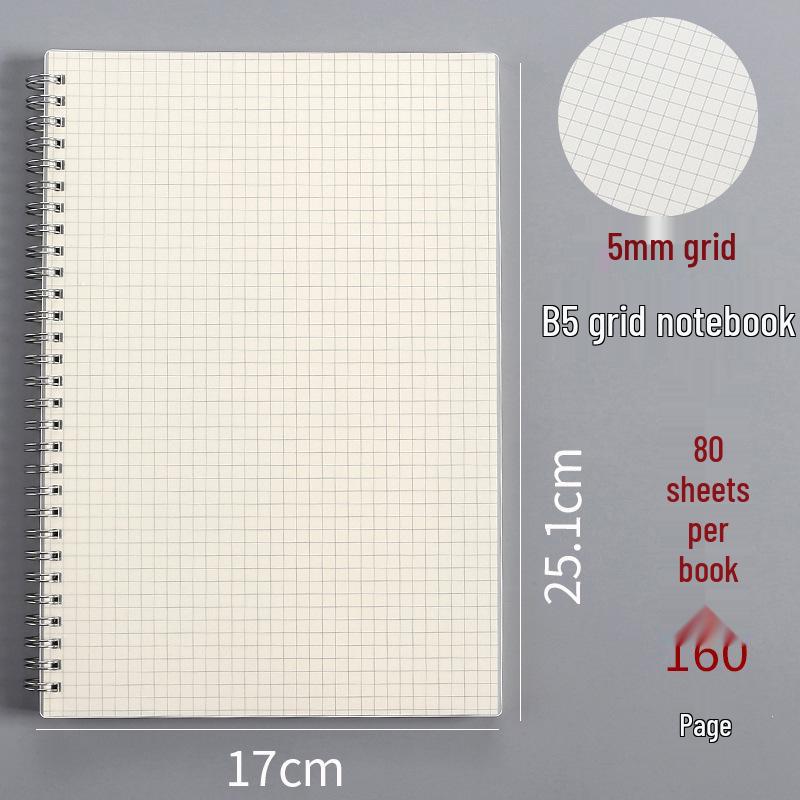 Minimalist PP Coil Notebook Set: A5 Lined, B5 Grid, Elastic Band, Thick Pages, Blank for Students