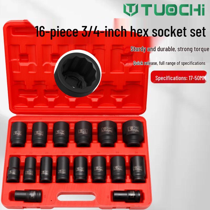16-Piece 3/4" Drive Heavy-Duty Pneumatic Impact Socket Set (17-50mm)