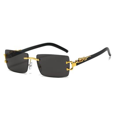Modische randlose Sonnenbrille Damen Herren Geparden-Dekoration Rechteckig Marken-Designer Sonnenbrille