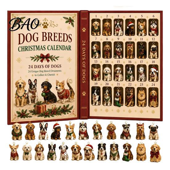Christmas Advent Calendar 2026 Dog Calendar, 24-Day Acrylic Ornament Set with Mini Puppy Kids Gifts Figures, 2D Flat Tree Hanging Countdown