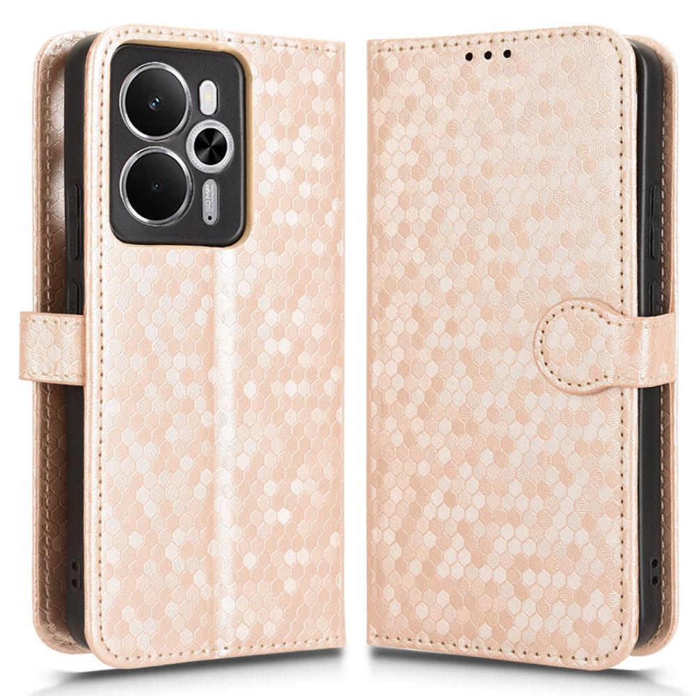 

For Realme 14 5G Wallet Case Dot Pattern Imprint PU Leather Phone Cover Rose Gold