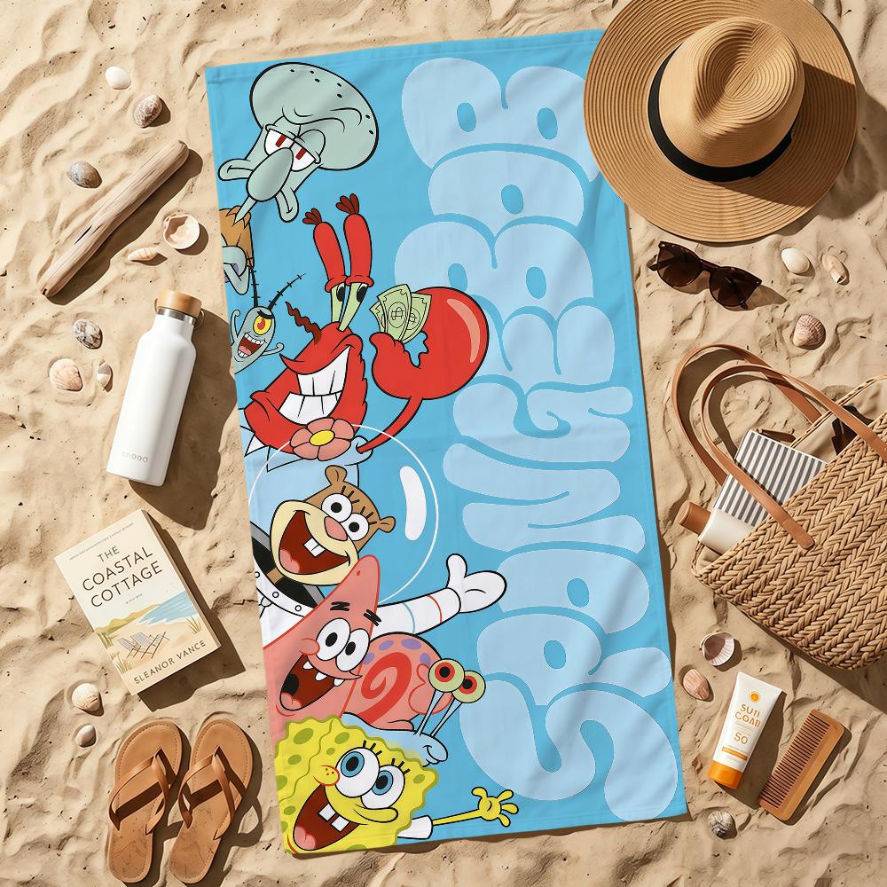 Beach Towels cute b-b-BobS-s Soft fun Quick Dry Pool cartoon s-S-S-SpongeS-eS bathing Towel Travel Gym Spa Camp sport face Gift