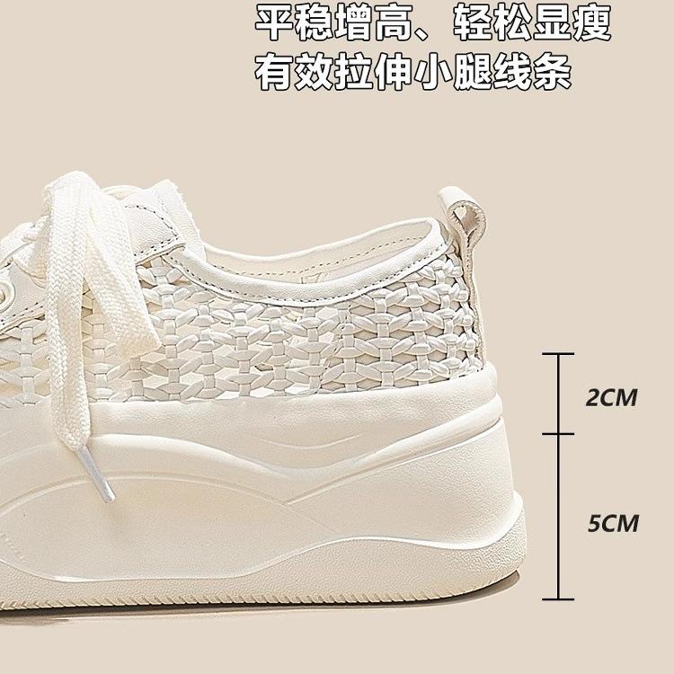 Ultra-light and breathable~ 7cm inner height-increasing hole shoes mesh white shoes women's 2025 new summer popular muffin board shoes
