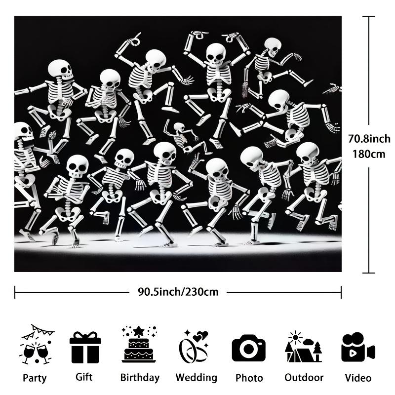 Halloween Skeleton Dance Photography Background | Terrifying haunted house  full moon  pumpkin lantern  and bat design